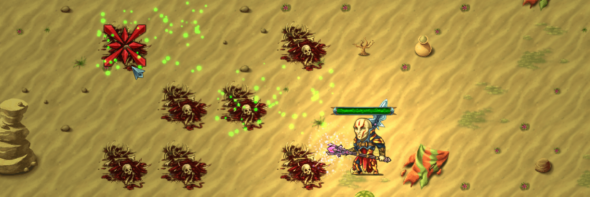 Necromancer raising undead in the desert
